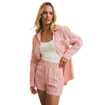 Z Supply 02. WOMENS APPAREL - WOMENS LS SHIRTS - WOMENS LS LOUNGE Women's Saturdays Stripe Shirt CSC CRIMSON CRUSH