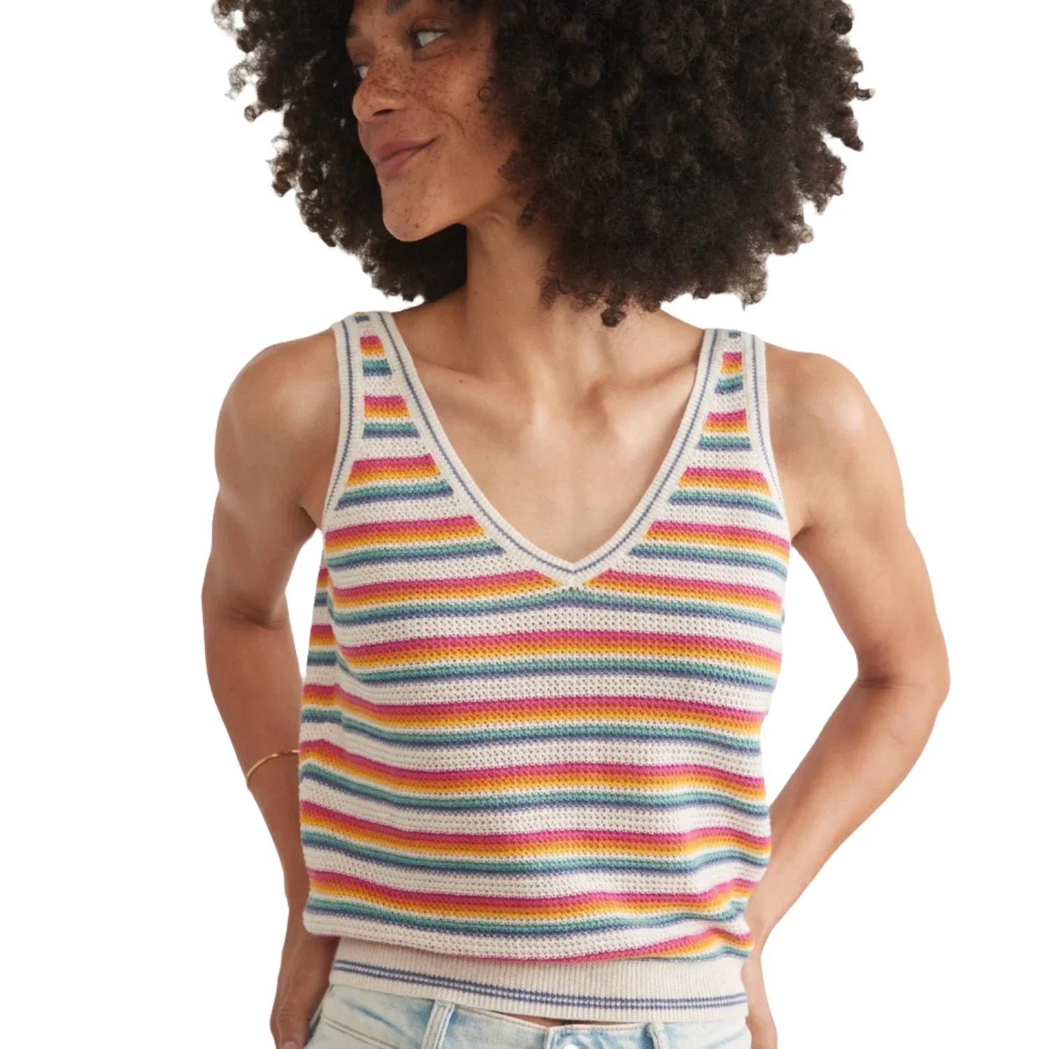 Marine Layer 02. WOMENS APPAREL - WOMENS SS SHIRTS - WOMENS TANK CASUAL Women's Finley Sweater Tank BRIGHT STRIPE