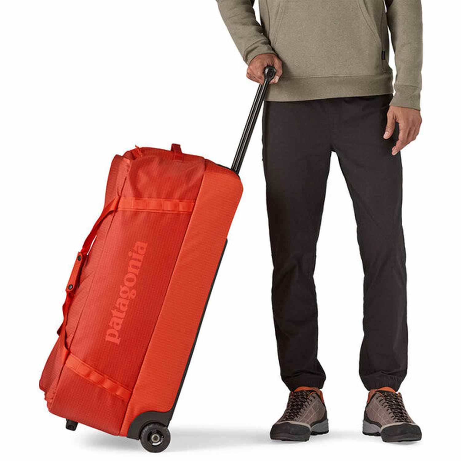 Patagonia 09. PACKS|LUGGAGE - LUGGAGE - ROLLING DUFFLES Black Hole Matte Wheeled Duffel 100L PLNO POLLINATOR ORANGE