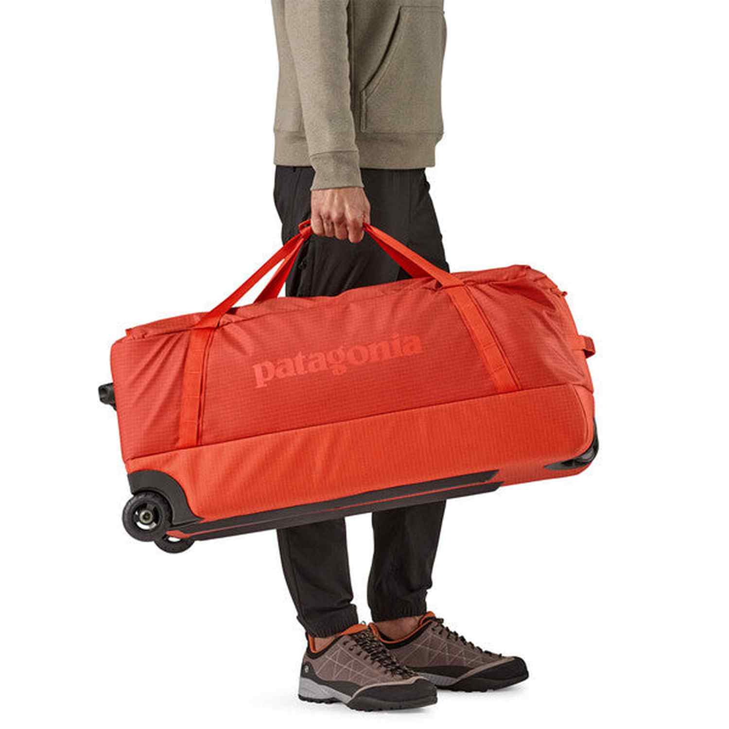 Patagonia 09. PACKS|LUGGAGE - LUGGAGE - ROLLING DUFFLES Black Hole Matte Wheeled Duffel 100L PLNO POLLINATOR ORANGE