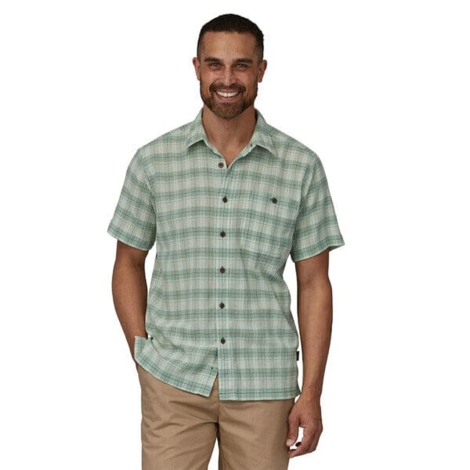 Patagonia 01. MENS APPAREL - MENS SS SHIRTS - MENS SS BUTTON UP Men's A/C Button-Up Shirt BZPT BREEZY PLAID | EARLY TEAL