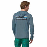 Patagonia 01. MENS APPAREL - MENS LS SHIRTS - MENS LS HOODY Men's Capilene® Cool Daily Graphic Hoody BLUX BOARDSHORT LOGO|UTILITY BLUE X-DYE