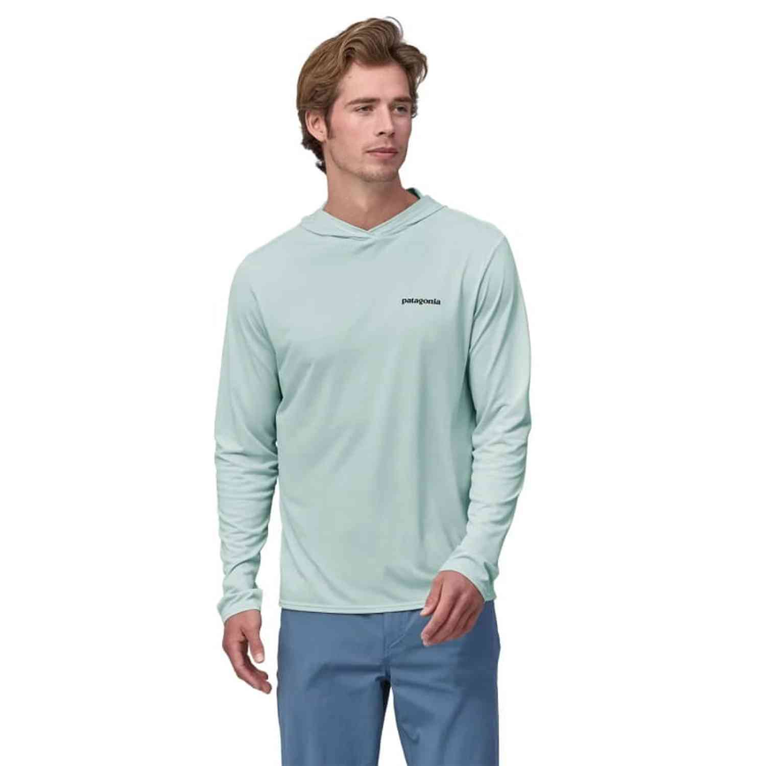 Patagonia 01. MENS APPAREL - MENS LS SHIRTS - MENS LS HOODY Men's Capilene® Cool Daily Graphic Hoody FTWX FITZ ROY TARPON|WISPY GREEN X-DYE