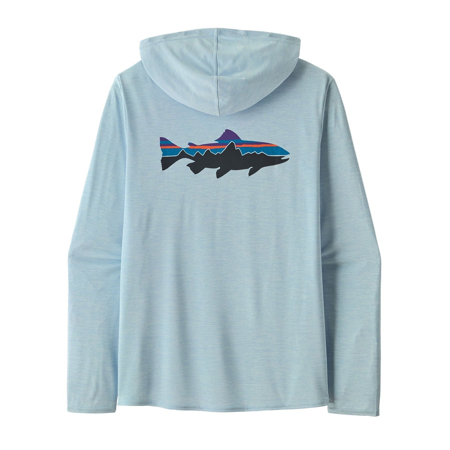 Patagonia 01. MENS APPAREL - MENS LS SHIRTS - MENS LS HOODY Men's Capilene® Cool Daily Graphic Hoody FTFL FITZ ROY TROUT| FLECK BLUE