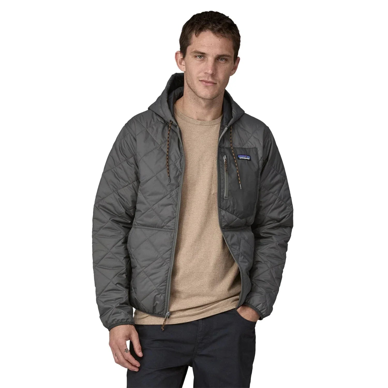 Patagonia 01. MENS APPAREL - MENS HOODIES|SWEATERS - MENS PO HOODY Men's Diamond Quilted Bomber Hoody NGRY NOBLE GREY