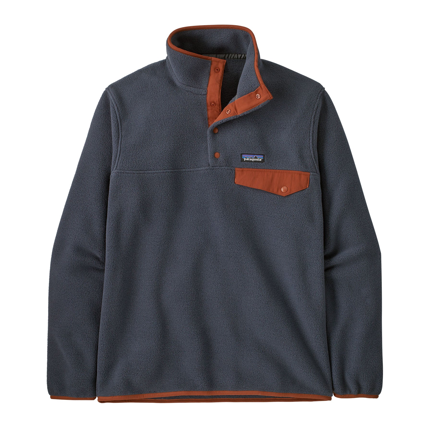 Patagonia 01. MENS APPAREL - MENS HOODIES|SWEATERS - MENS PO SWEATERS Men's Lightweight Synchilla Snap-T Fleece Pullover SMBU SMOLDER BLUE W BURNISHED RED