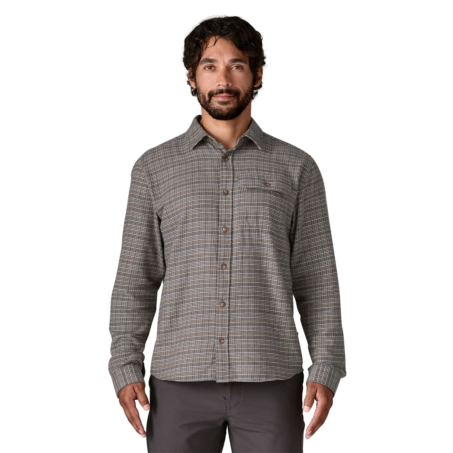 Patagonia 01. MENS APPAREL - MENS LS SHIRTS - MENS LS BUTTON UP Men's Long Sleeve Lightweight Fjord Flannel Shirt TRNO TRACKS| NOBLE GREY