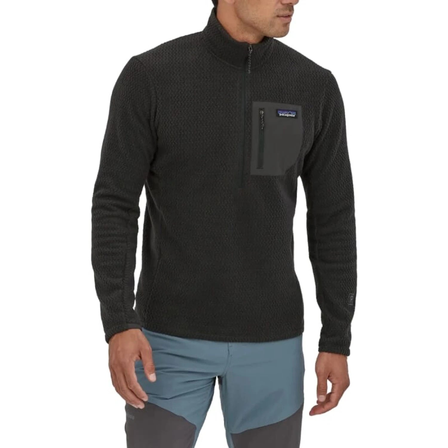 Patagonia 01. MENS APPAREL - MENS HOODIES|SWEATERS - MENS PO Q ZIP Men's R1 Air Zip Neck BLK BLACK XXL