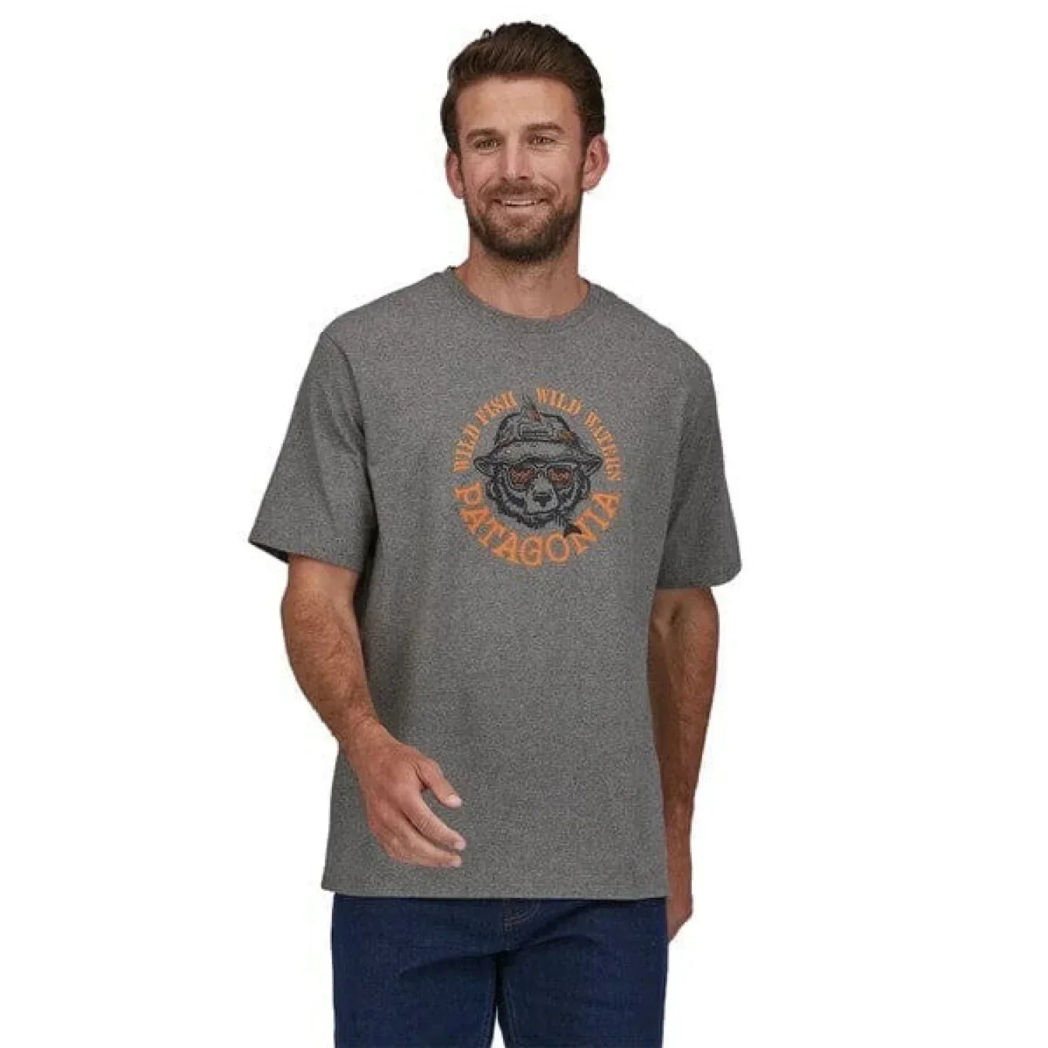 Patagonia 01. MENS APPAREL - MENS T-SHIRTS - MENS T-SHIRT SS Men's Take A Stand Responsibili-Tee WISC WILD GRIZZ|SIENNA CLAY