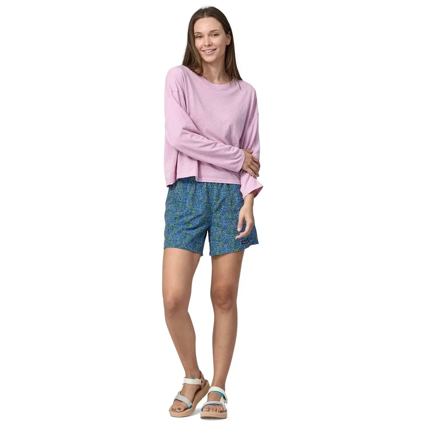 Patagonia 02. WOMENS APPAREL - WOMENS SHORTS - WOMENS SHORTS ACTIVE Women's Baggies Shorts - 5 in FLVE FLORAL FUN|VESSEL BLUE