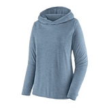 Patagonia 02. WOMENS APPAREL - WOMENS LS SHIRTS - WOMENS LS HOODY Women's Capilene® Cool Daily Hoody SBGX STEAM BLUE - LIGHT PLUME GREY X-DYE