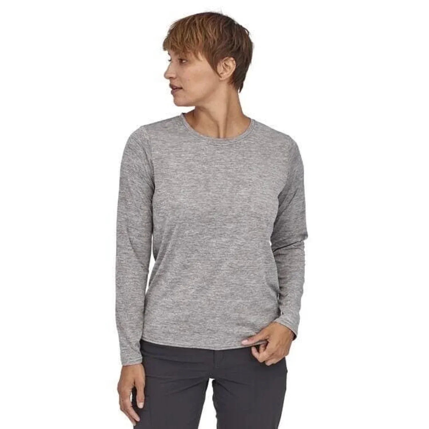 Patagonia 02. WOMENS APPAREL - WOMENS LS SHIRTS - WOMENS LS ACTIVE Women's Long Sleeve Capilene Cool Daily Shirt FEA FEATHER GREY