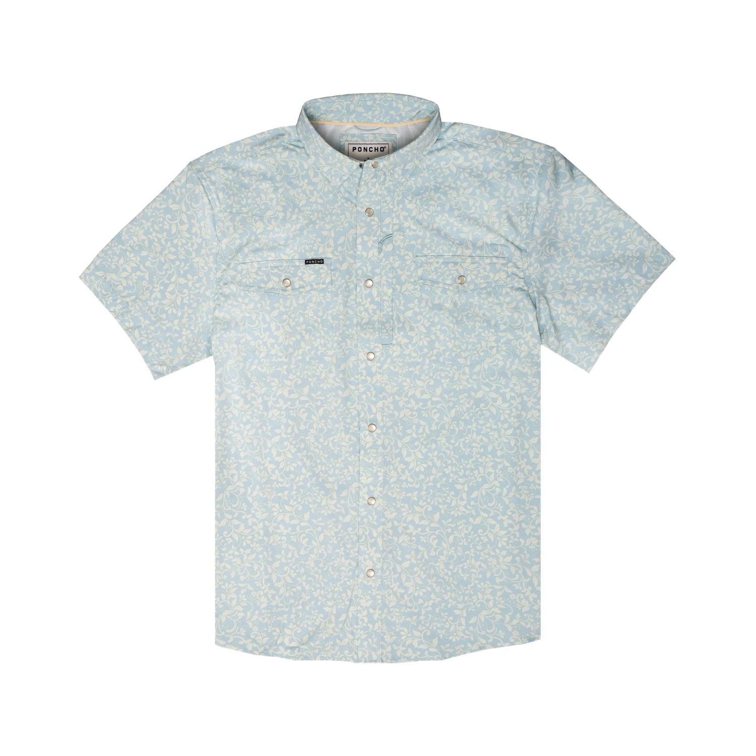 Poncho Outdoors 01. MENS APPAREL - MENS SS SHIRTS - MENS SS BUTTON UP Men's Western Pearl Snap Shirt Short Sleeve THE PINOS ALTOS|BLUE WESTERN FLOWER PRINT | SLIM: