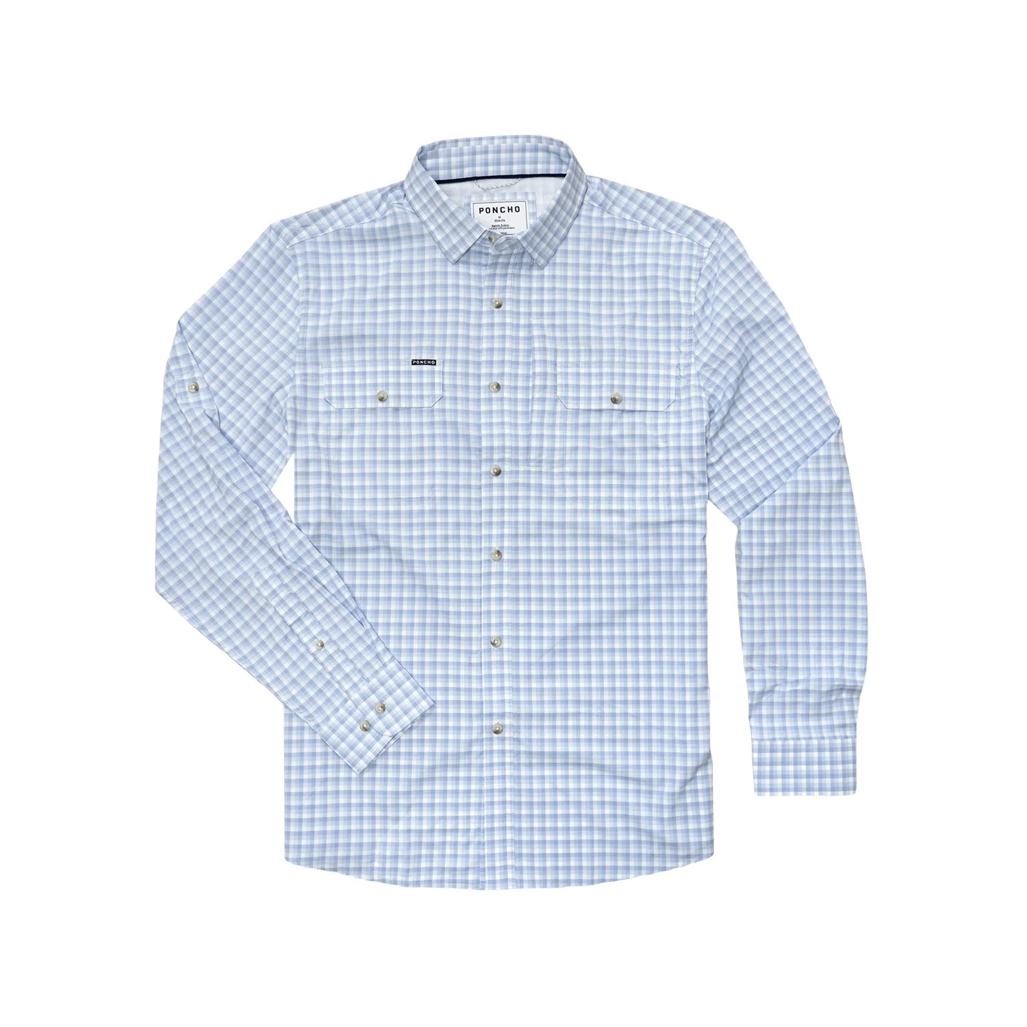 Poncho Outdoors 01. MENS APPAREL - MENS LS SHIRTS - MENS LS BUTTON UP Men's Original Shirt Long Sleeve THE WAHOO | BLUE AND WHITE PLAID REGULAR