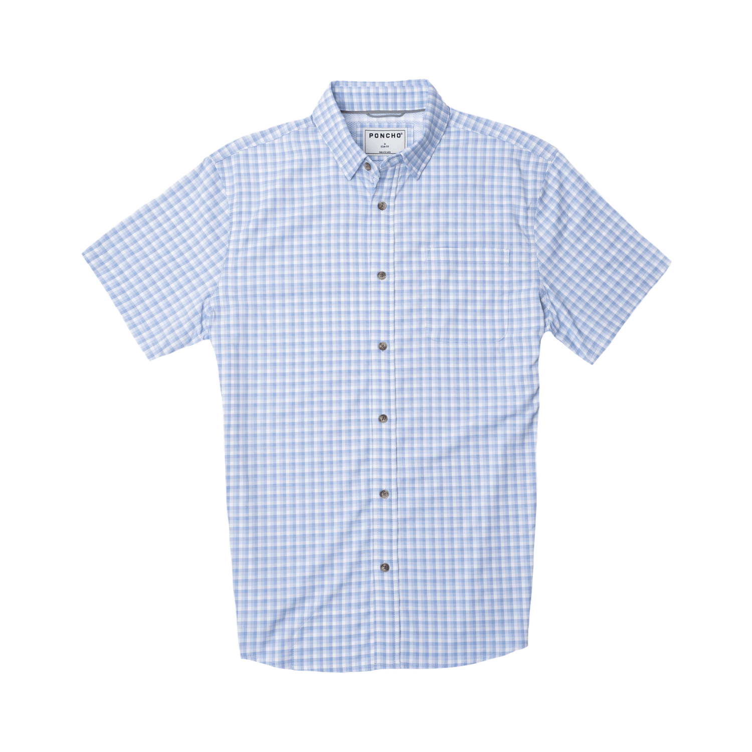 Poncho Outdoors 01. MENS APPAREL - MENS SS SHIRTS - MENS SS BUTTON UP Men's Ultra-Lite Shirt Short Sleeve THE BLUE RUNNER | BLUE AND WHITE PLAID SLIM