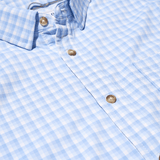 Poncho Outdoors 01. MENS APPAREL - MENS SS SHIRTS - MENS SS BUTTON UP Men's Ultra-Lite Shirt Short Sleeve THE BLUE RUNNER | BLUE AND WHITE PLAID SLIM