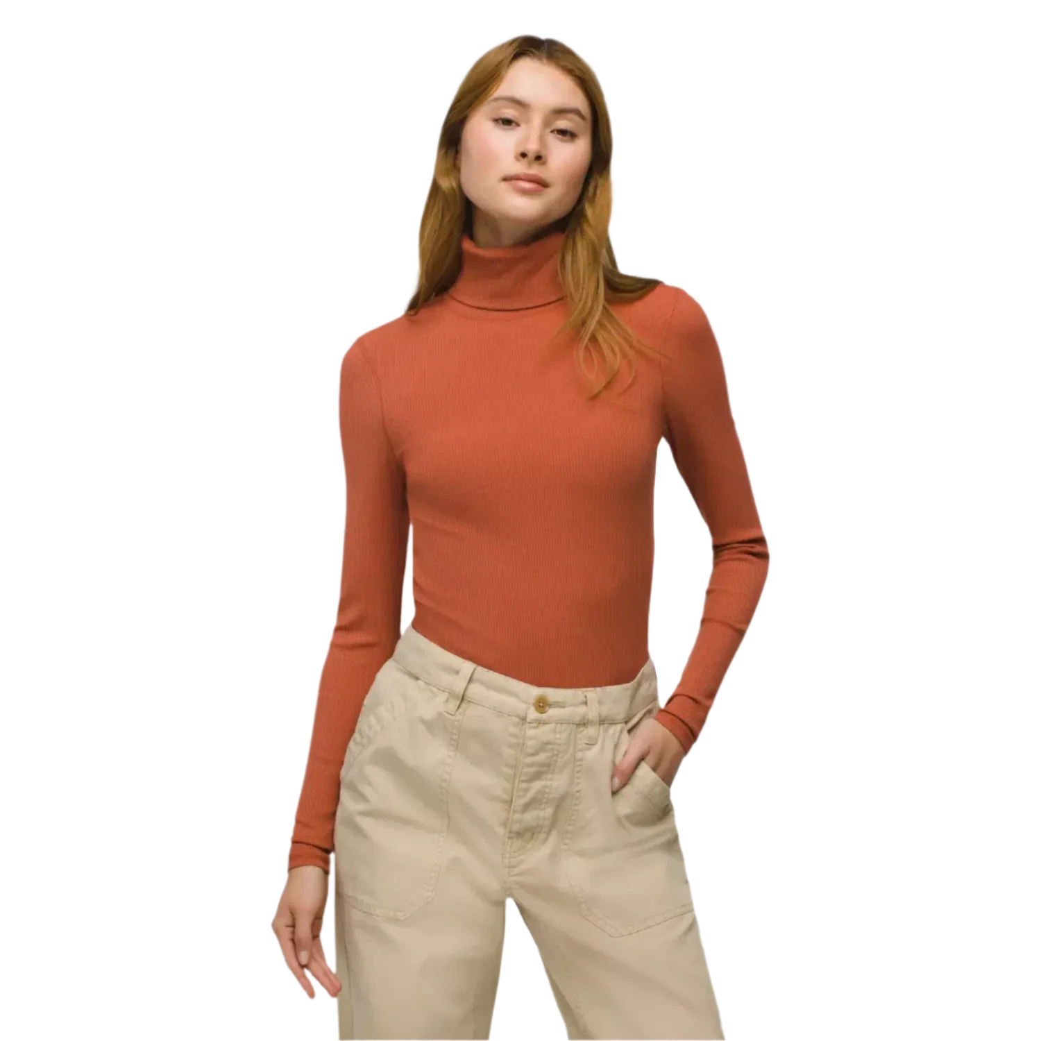 Prana 02. WOMENS APPAREL - WOMENS LS SHIRTS - WOMENS LS CASUAL Women's Foundation Rib Turtleneck 600 TERRACOTTA HEATHER