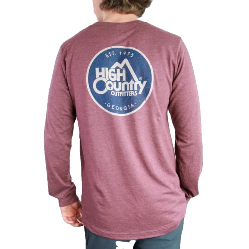 High Country Outfitters 01. MENS APPAREL - MENS T-SHIRTS - MENS T-SHIRT LS Men's HC Ga Topo Tri Long Sleeve MAROON TRI