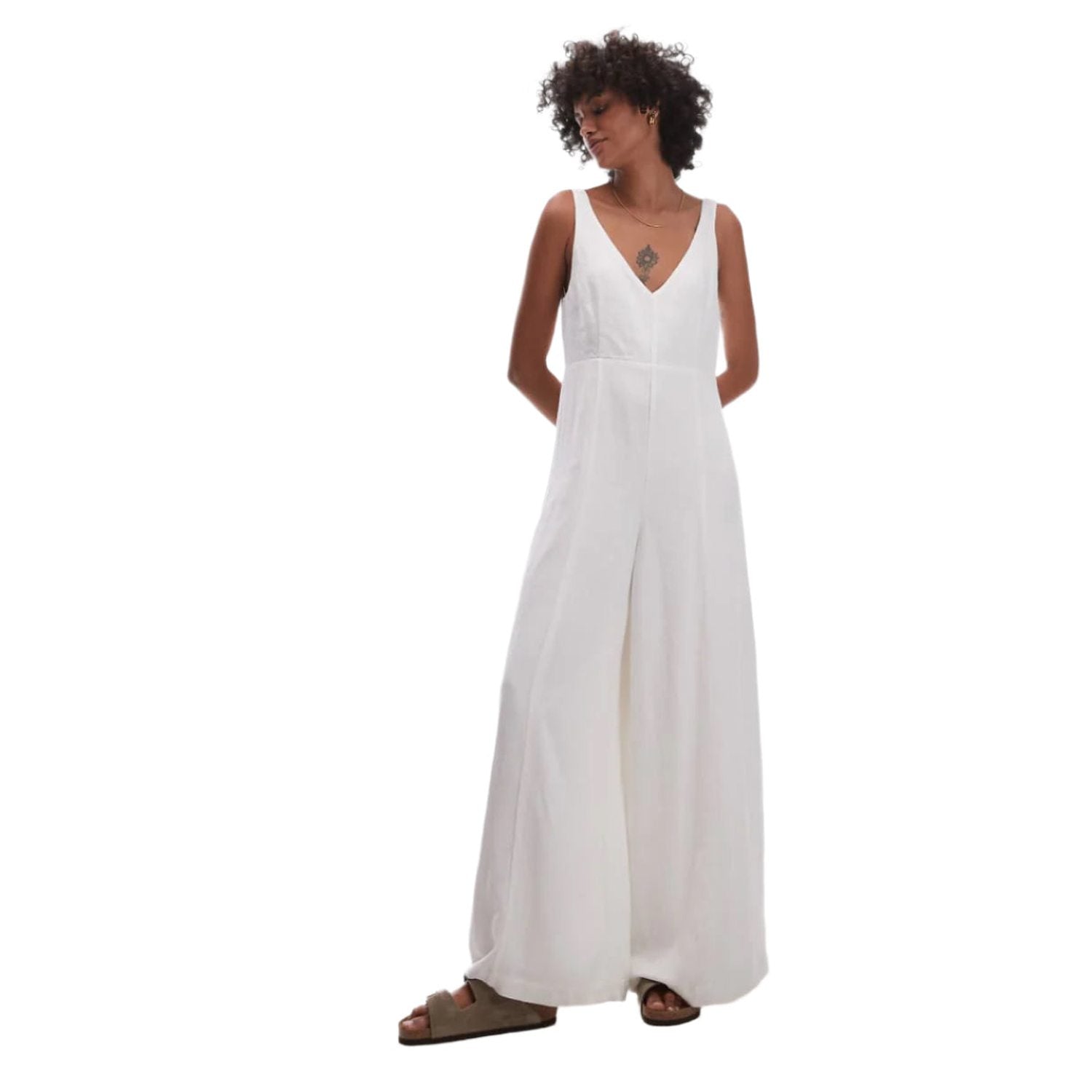 Rhythm 02. WOMENS APPAREL - WOMENS DRESS|SKIRT - WOMENS JUMPERS Women's Kiki Wide Leg Jumpsuit WHITE