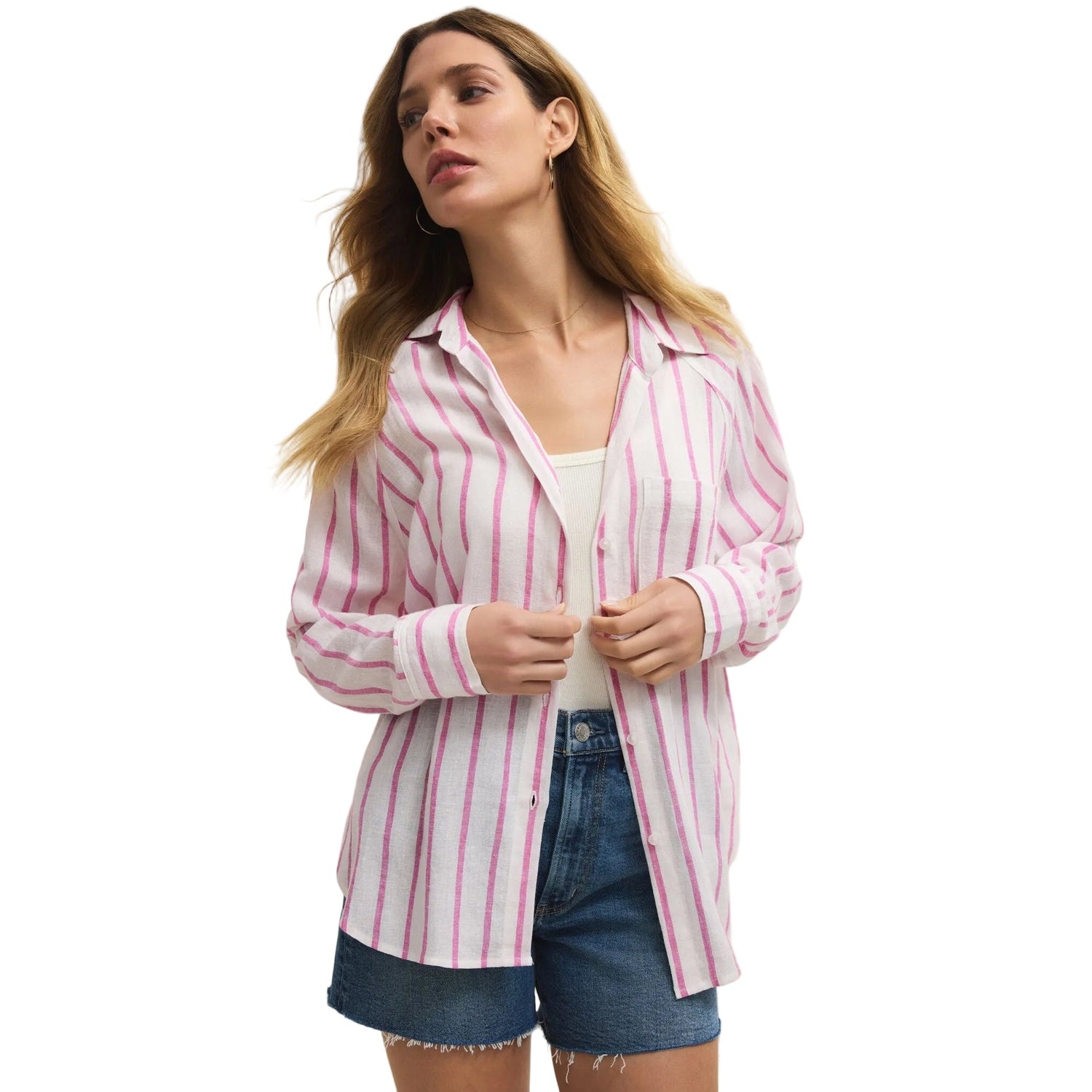 Z Supply 02. WOMENS APPAREL - WOMENS LS SHIRTS - WOMENS LS CASUAL Women's The Perfect Linen Top SRO SPANISH ROSE