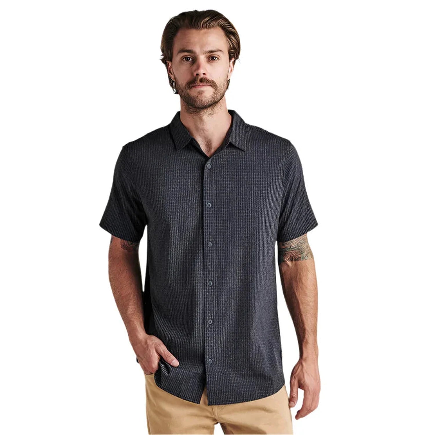 Roark 01. MENS APPAREL - MENS SS SHIRTS - MENS SS BUTTON UP Men's Bless Up Breathable Stretch Shirt BLK2 BLACK 2