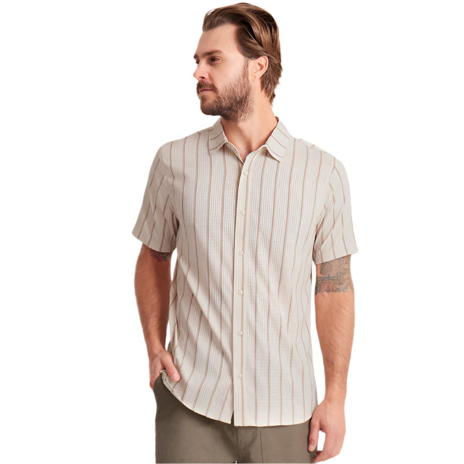 Roark 01. MENS APPAREL - MENS SS SHIRTS - MENS SS BUTTON UP Men's Bless Up Breathable Stretch Shirt SRB STRIPE BONE