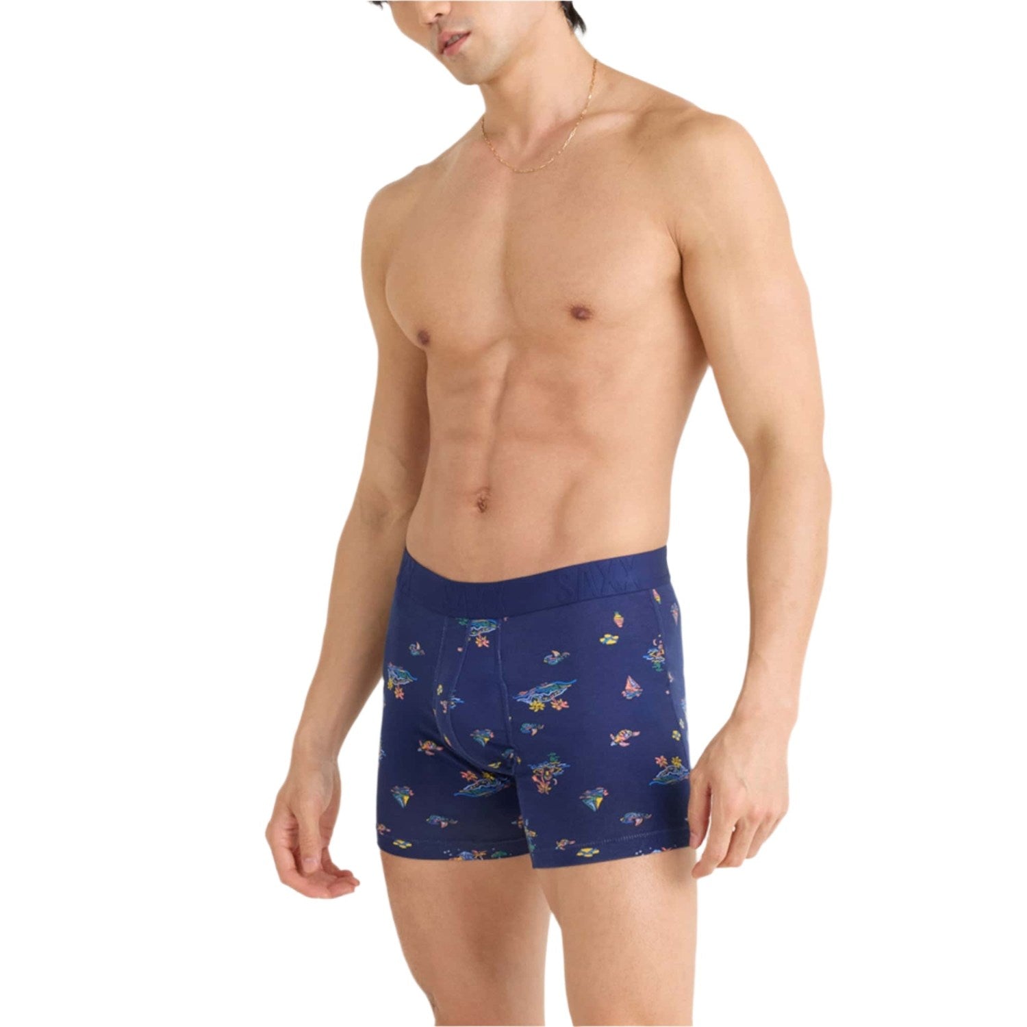 Saxx 01. MENS APPAREL - MENS UNDERWEAR - MENS UNDERWEAR Droptemp Cooling Cotton Boxer Brief Fly ILM ISLAND LIFE-MIDNIGHT