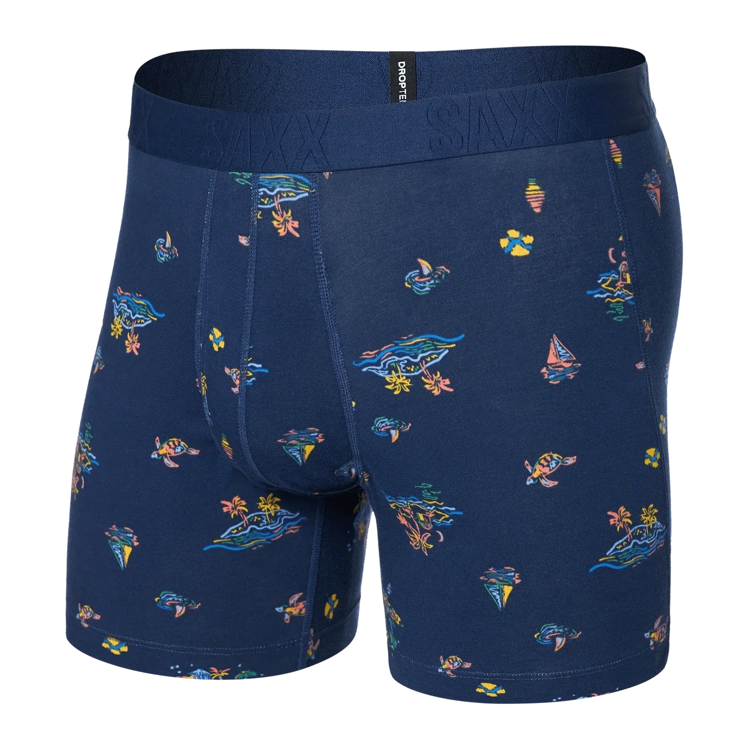 Saxx 01. MENS APPAREL - MENS UNDERWEAR - MENS UNDERWEAR Droptemp Cooling Cotton Boxer Brief Fly ILM ISLAND LIFE-MIDNIGHT