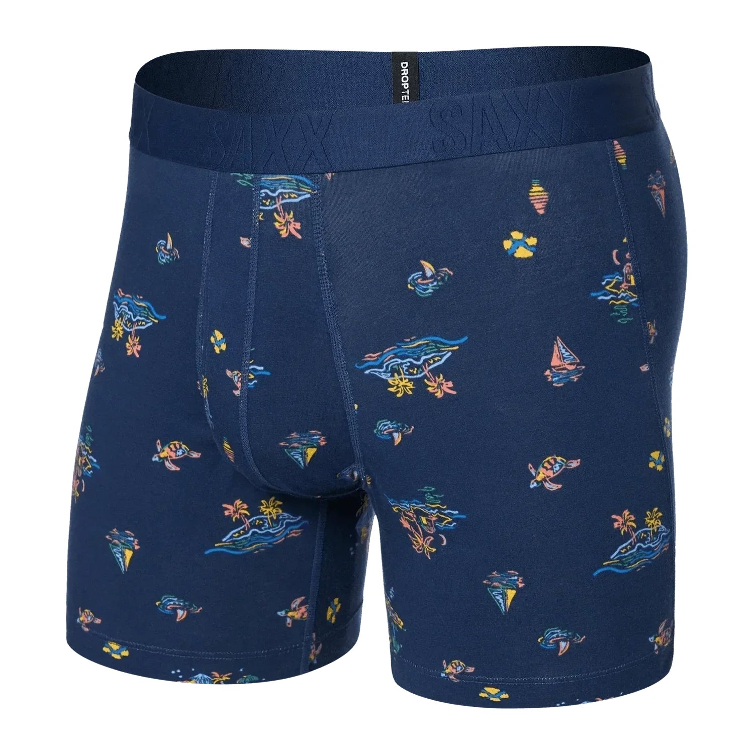 Saxx 01. MENS APPAREL - MENS UNDERWEAR - MENS UNDERWEAR Men's Droptemp Cooling Cotton Boxer Brief Fly ILM ISLAND LIFE-MIDNIGHT