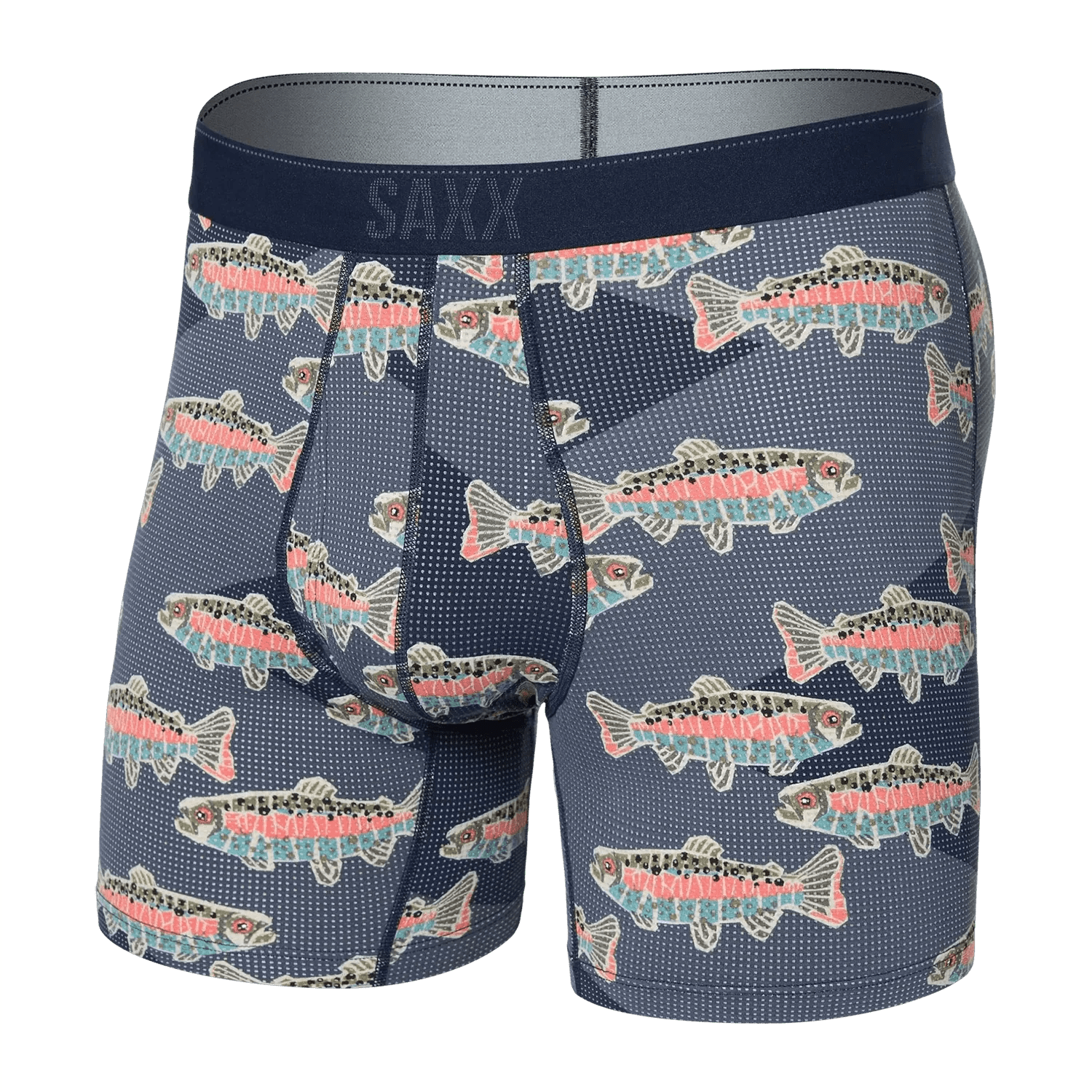 Saxx 01. MENS APPAREL - MENS UNDERWEAR - MENS UNDERWEAR Men's Quest Quick-Dry Mesh Boxer Brief MOM MOSAIC TROUT-MARITIME