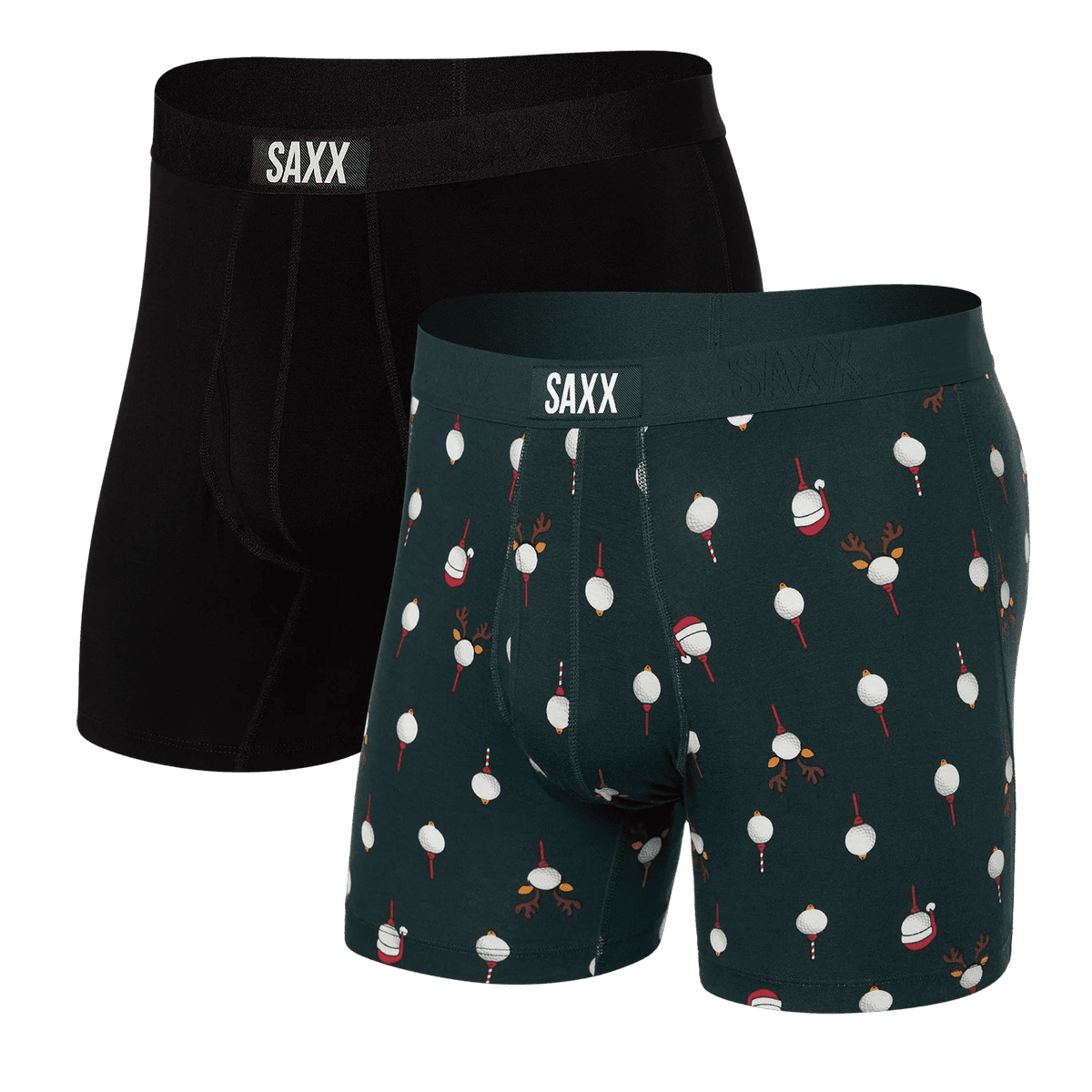 Saxx 01. MENS APPAREL - MENS UNDERWEAR - MENS UNDERWEAR Men's Quest Quick-Dry Mesh Boxer Brief 2-Pack CHRISTMAS TEE BLACK: