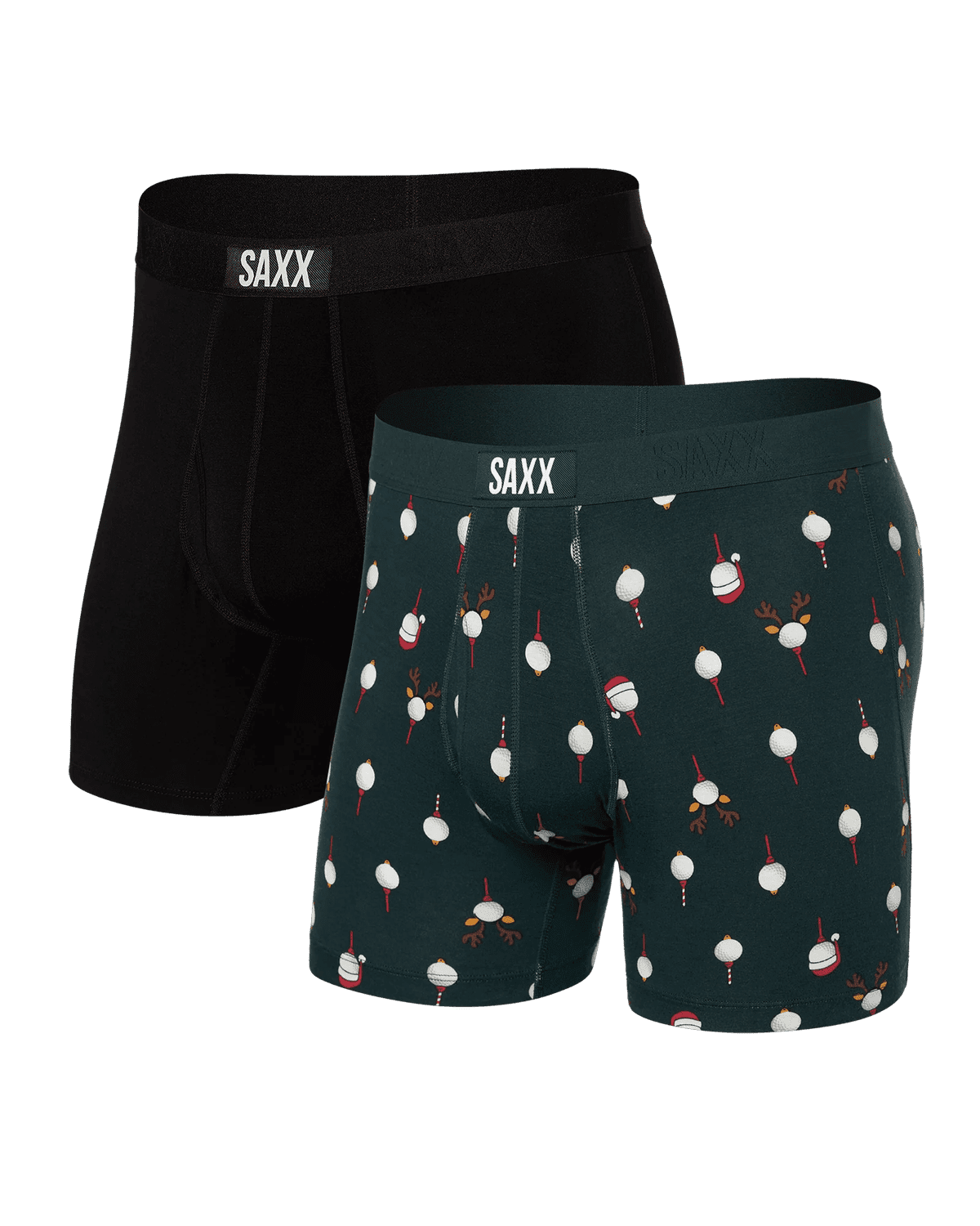 Saxx 01. MENS APPAREL - MENS UNDERWEAR - MENS UNDERWEAR Men's Quest Quick-Dry Mesh Boxer Brief 2-Pack CHRISTMAS TEE BLACK: