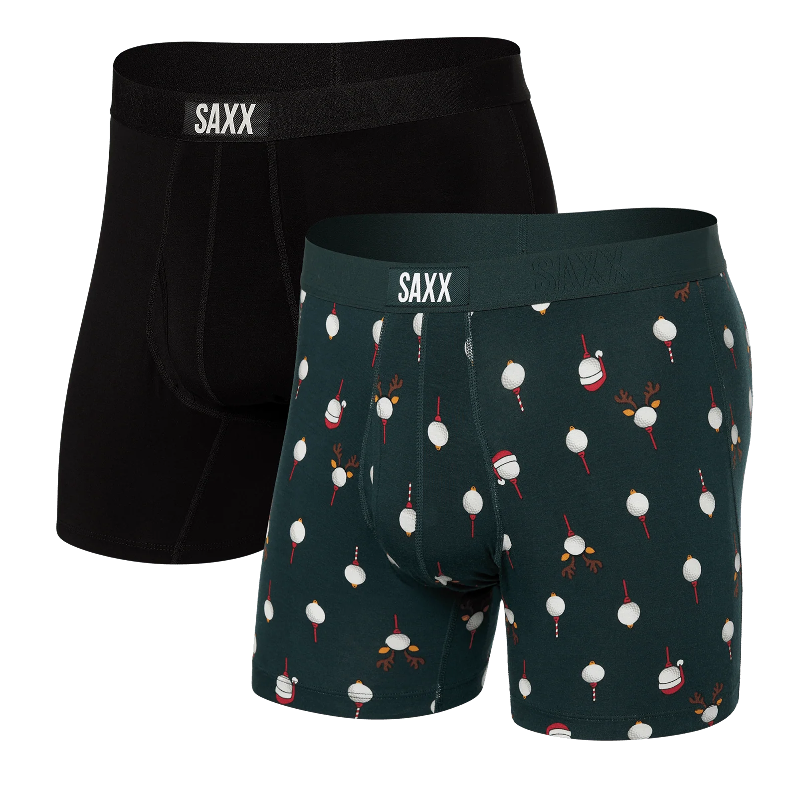 Saxx 01. MENS APPAREL - MENS UNDERWEAR - MENS UNDERWEAR Men's Quest Quick-Dry Mesh Boxer Brief 2-Pack CHRISTMAS TEE BLACK: