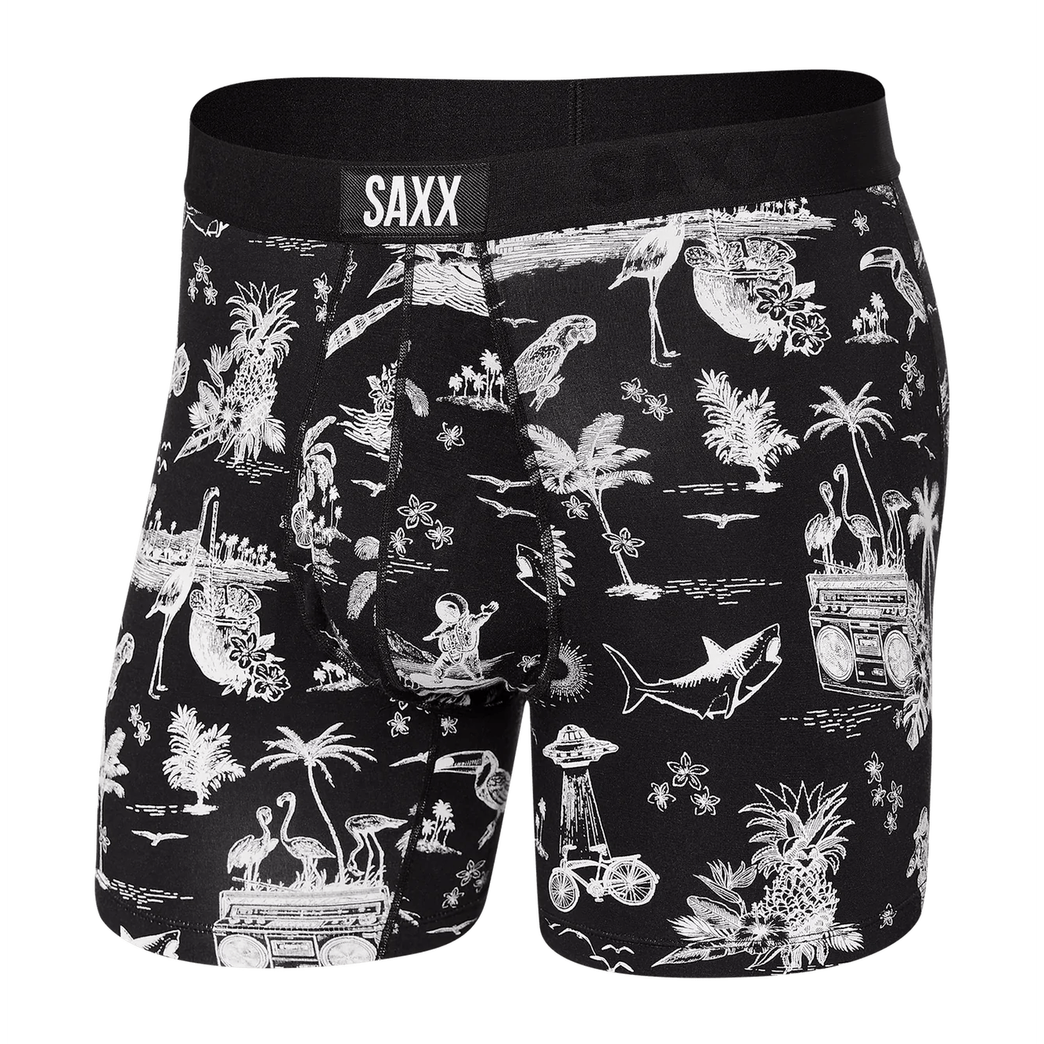 Saxx 01. MENS APPAREL - MENS UNDERWEAR - MENS UNDERWEAR Men's Ultra Super Soft Boxer Brief AST BLACK ASTRO SURF AND TURF