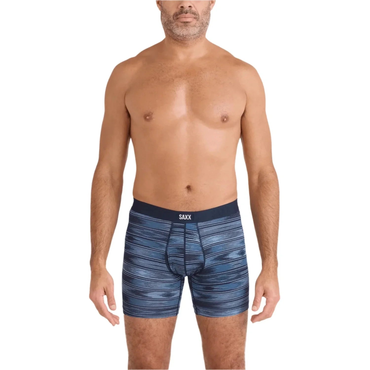 Saxx 01. MENS APPAREL - MENS UNDERWEAR - MENS UNDERWEAR Men's Vibe Xtra Soft Comfort Boxer Brief Fly ISD IKAT STRIPE-DARK DENIM