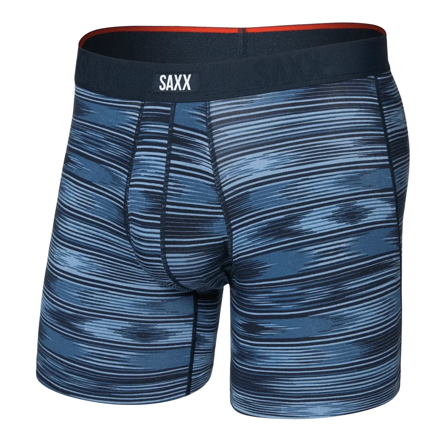 Saxx 01. MENS APPAREL - MENS UNDERWEAR - MENS UNDERWEAR Men's Vibe Xtra Soft Comfort Boxer Brief Fly ISD IKAT STRIPE-DARK DENIM