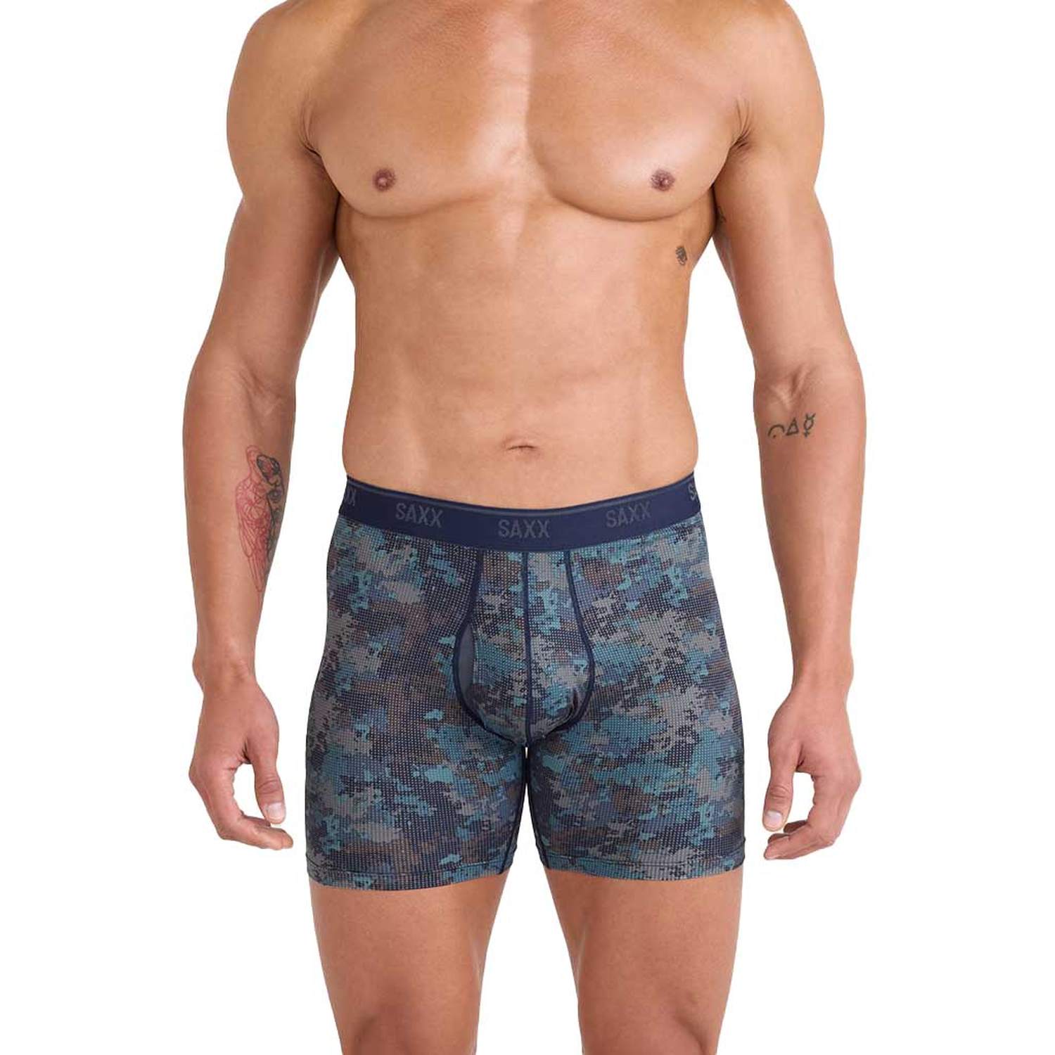 Saxx 01. MENS APPAREL - MENS UNDERWEAR - MENS UNDERWEAR Quest Quick-Dry Mesh Boxer Brief Fly 2-Pack MXB MATRIX CAMO BLACK