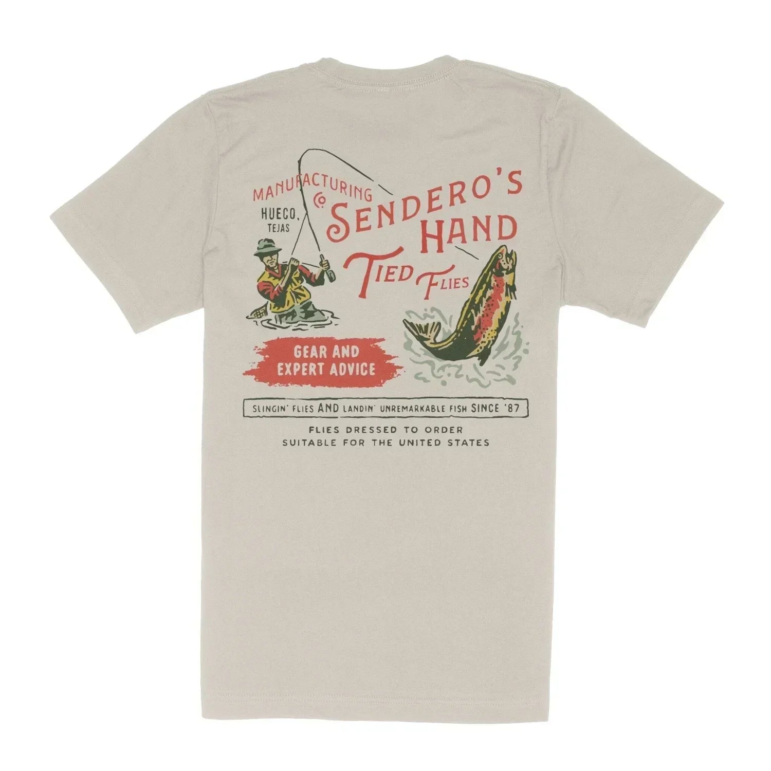 Sendero Provisions Co. 01. MENS APPAREL - MENS T-SHIRTS - MENS T-SHIRT SS Hand Tied Flies T-Shirt SAND