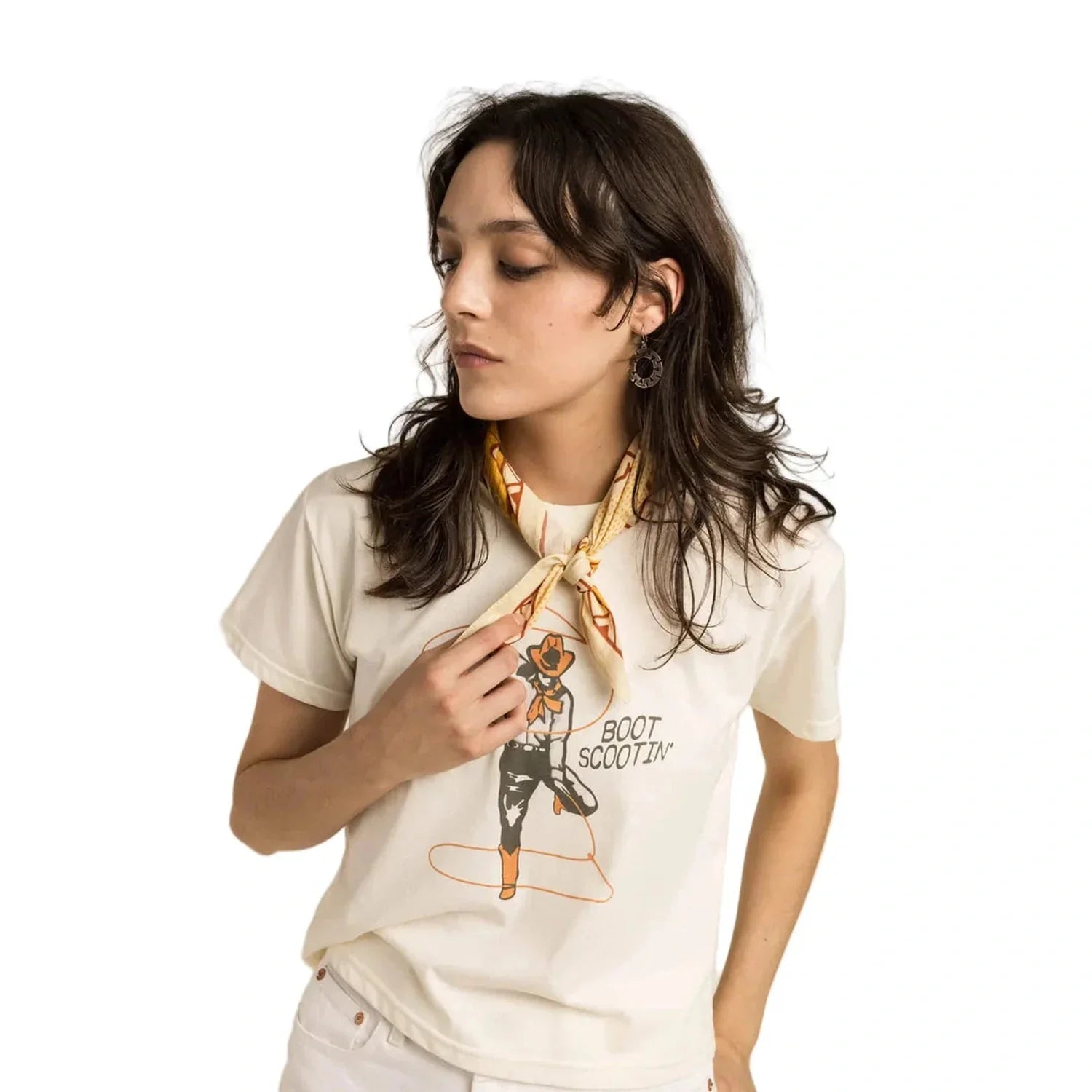 Sendero Provisions Co. 02. WOMENS APPAREL - WOMENS SS SHIRTS - WOMENS SS CASUAL Women's Boot Scootin' Crop Tee VINTAGE WHITE