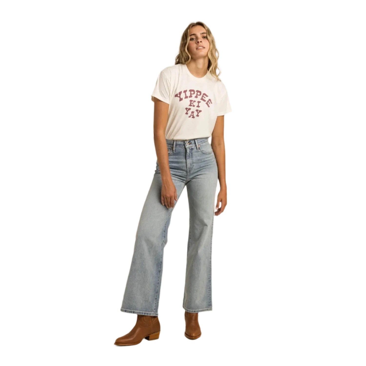 Sendero Provisions Co. 02. WOMENS APPAREL - WOMENS SS SHIRTS - WOMENS SS CASUAL Women's Yippee Ki Yay Crop Tee VINTAGE WHITE