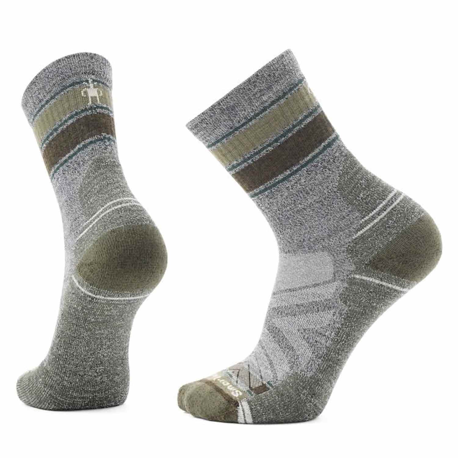 Smartwool 06. SOCKS - MENS SOCKS - MENS SOCKS CREW Hike Light Cushion Striped Mid Crew Socks H85 ASH-CHARCOAL