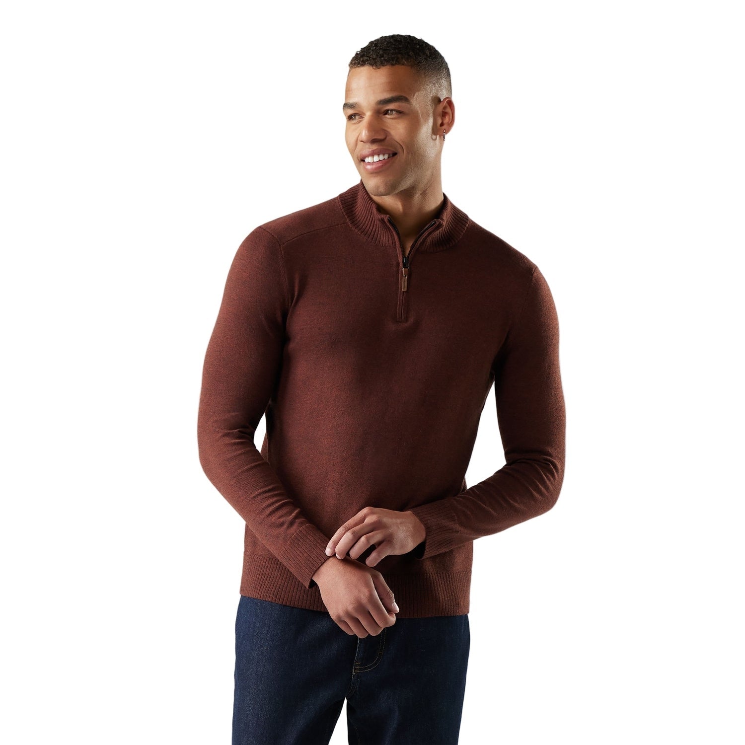 Smartwool 01. MENS APPAREL - MENS HOODIES|SWEATERS - MENS PO Q ZIP Men's Sparwood 1/2 Zip Sweater Q38 PECAN BROWN-MINK