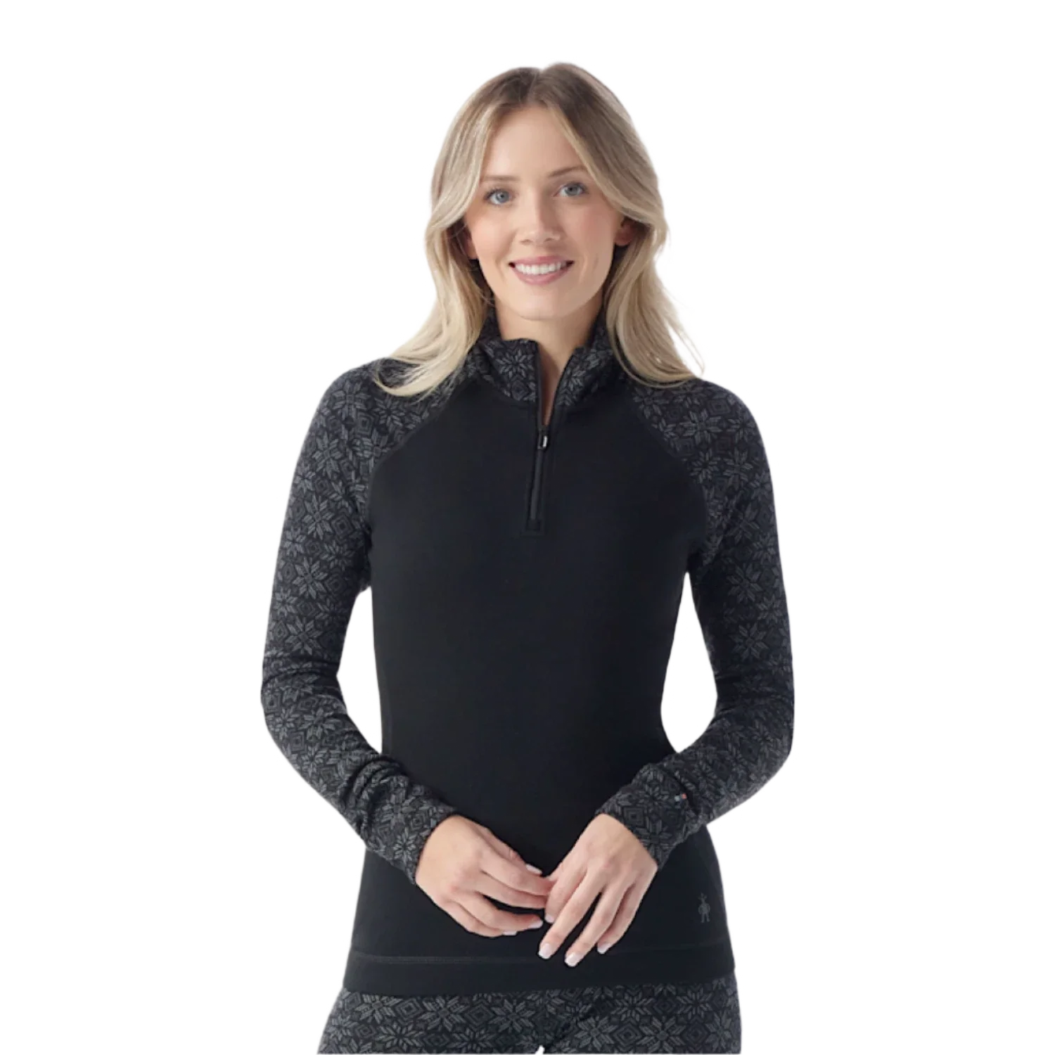 Smartwool 02. WOMENS APPAREL - WOMENS SKI - WOMENS THERMAL TOPS Women's Classic Thermal Merino Base Layer 1/4 Zip N86 BLACK DIGI SNOW