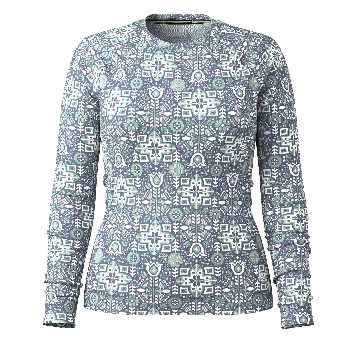 Smartwool 02. WOMENS APPAREL - WOMENS SKI - WOMENS THERMAL TOPS Women's Classic Thermal Merino Base Layer Crew Q01 NIGHTFALL DECO FLORAL