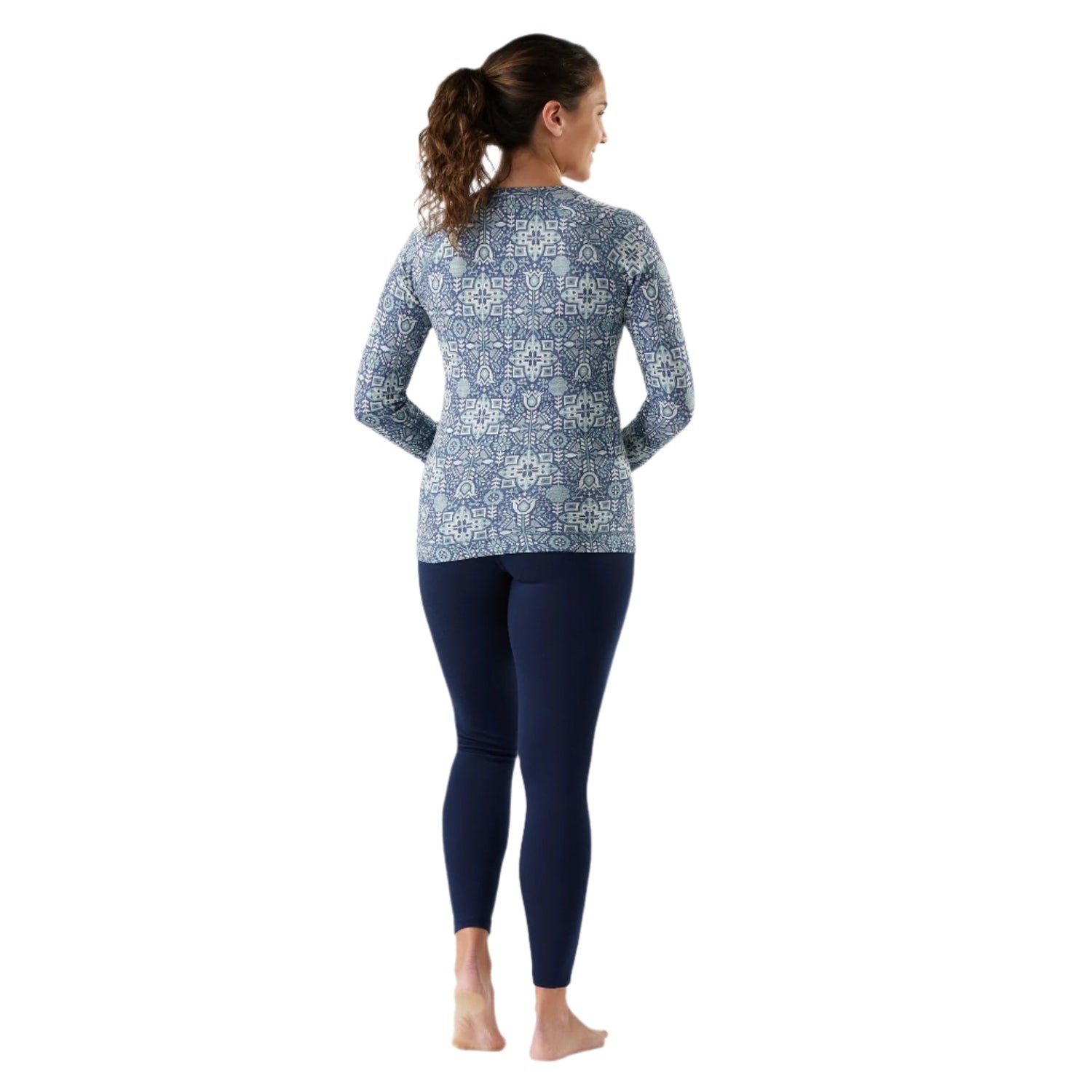 Smartwool 02. WOMENS APPAREL - WOMENS SKI - WOMENS THERMAL TOPS Women's Classic Thermal Merino Base Layer Crew Q01 NIGHTFALL DECO FLORAL
