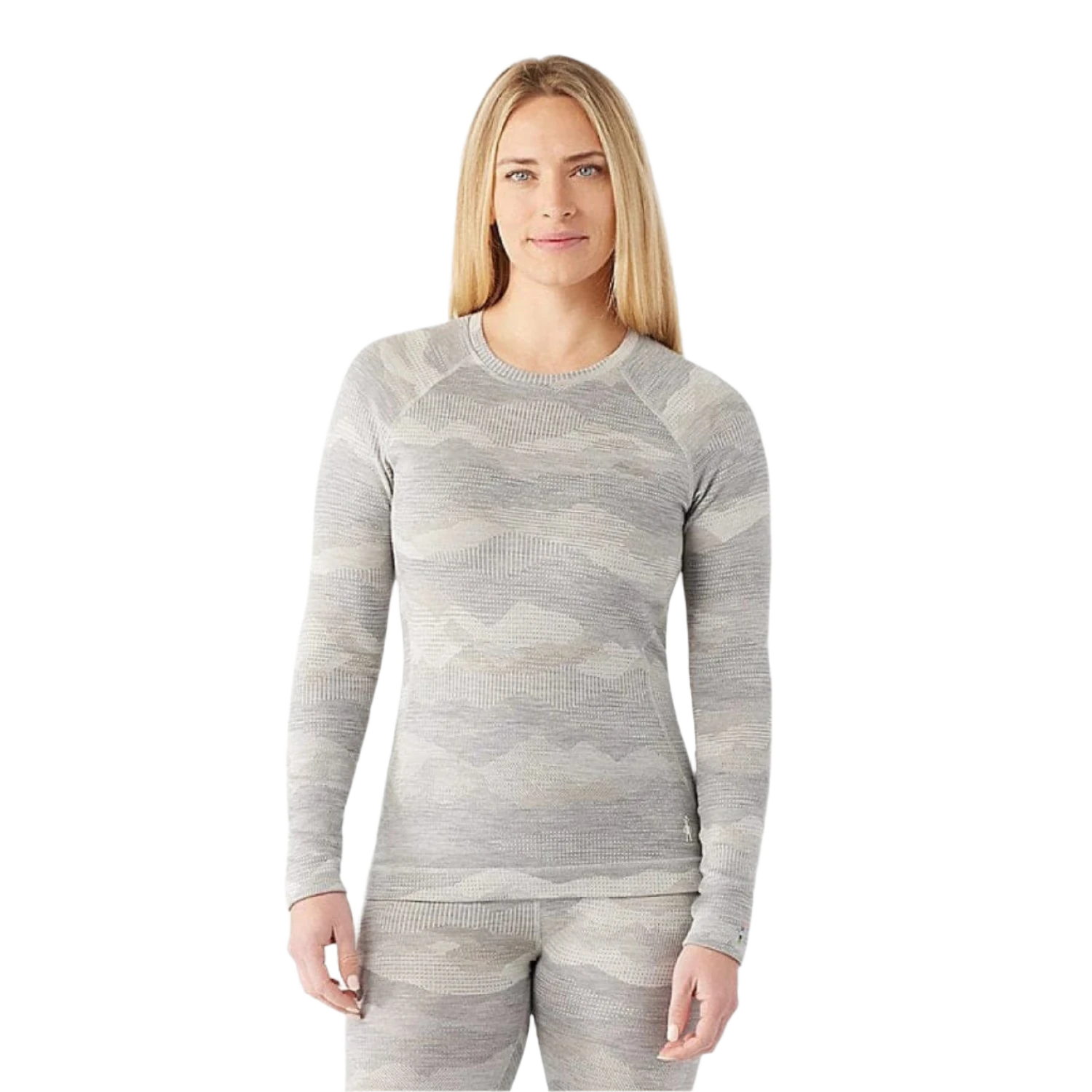 Smartwool 02. WOMENS APPAREL - WOMENS SKI - WOMENS THERMAL TOPS Women's Classic Thermal Merino Base Layer Crew K55 LIGHT GRAY MOUNTAIN SCAPE