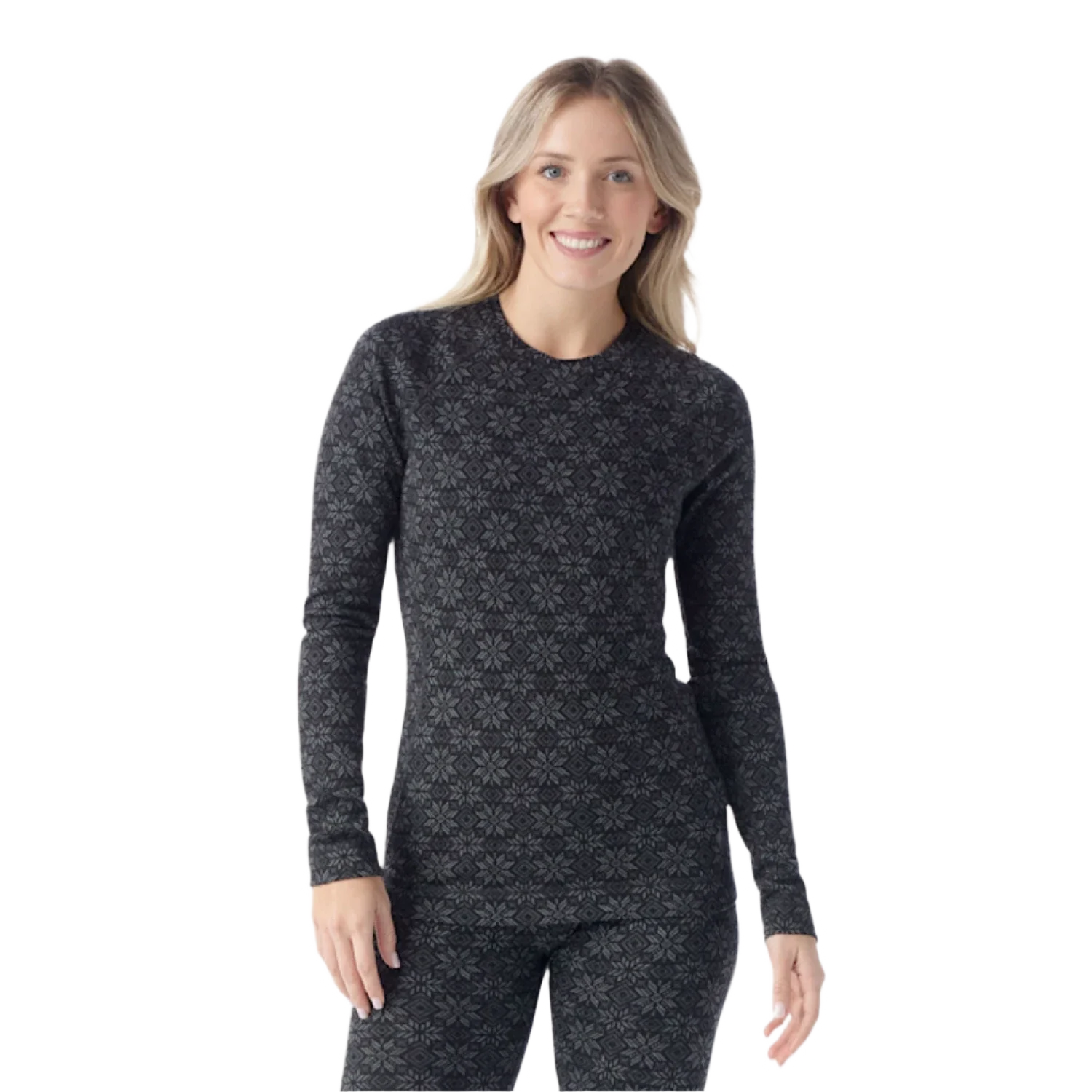 Smartwool 02. WOMENS APPAREL - WOMENS SKI - WOMENS THERMAL TOPS Women's Classic Thermal Merino Base Layer Crew N86 BLACK DIGI SNOW