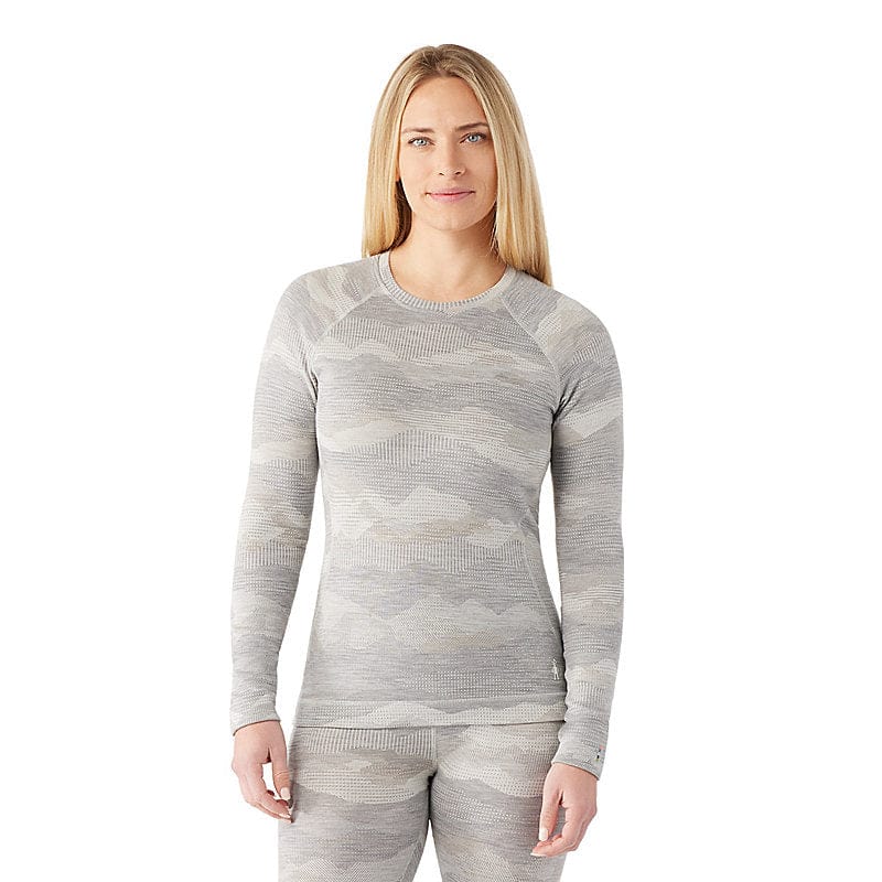 Smartwool 02. WOMENS APPAREL - WOMENS SKI - WOMENS THERMAL TOPS Women's Classic Thermal Merino Base Layer Crew K55 LIGHT GRAY MOUNTAIN SCAPE