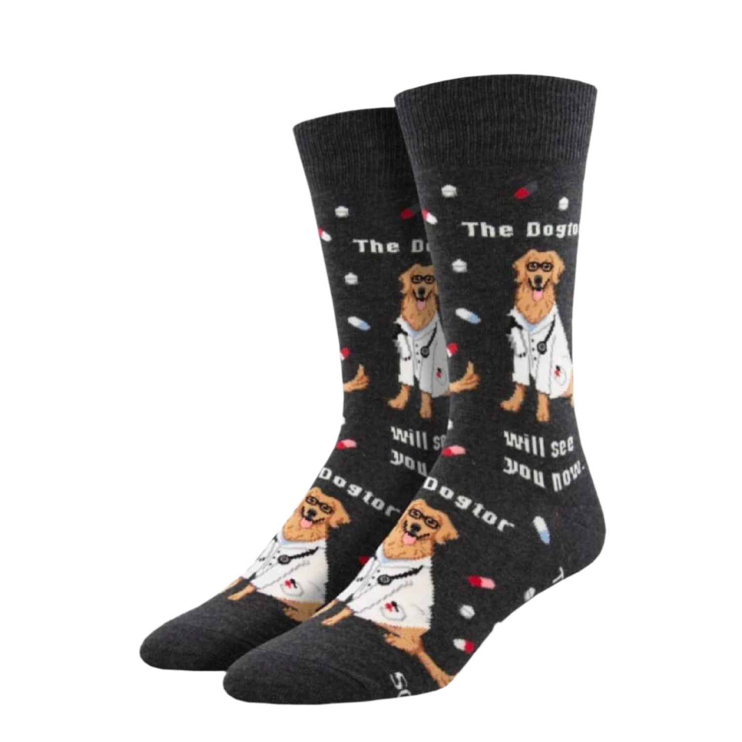 Socksmith 06. SOCKS - MENS SOCKS - MENS SOCKS GIFT The Dogtor Is In Socks CHARCOAL HEATHER