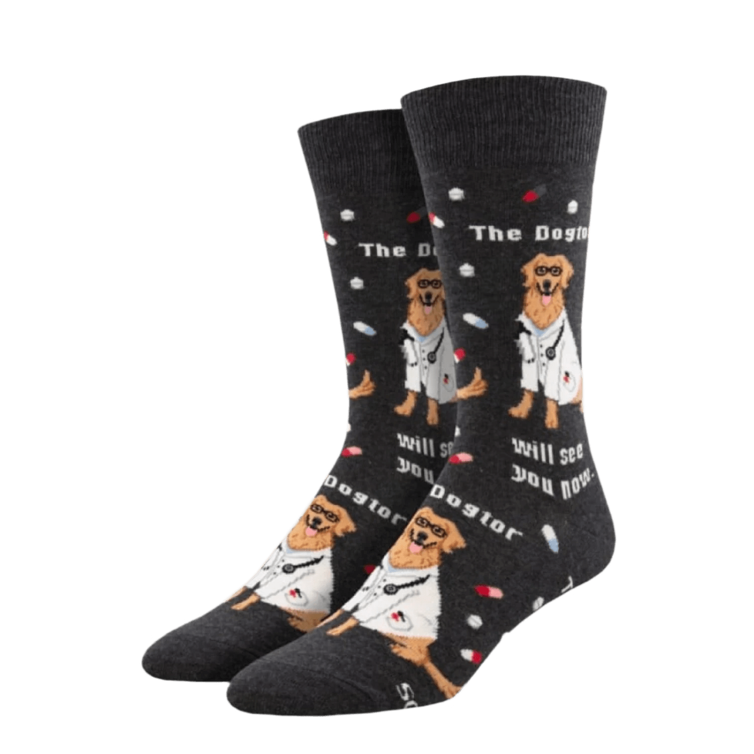 Socksmith 06. SOCKS - MENS SOCKS - MENS SOCKS GIFT The Dogtor Is In Socks CHARCOAL HEATHER